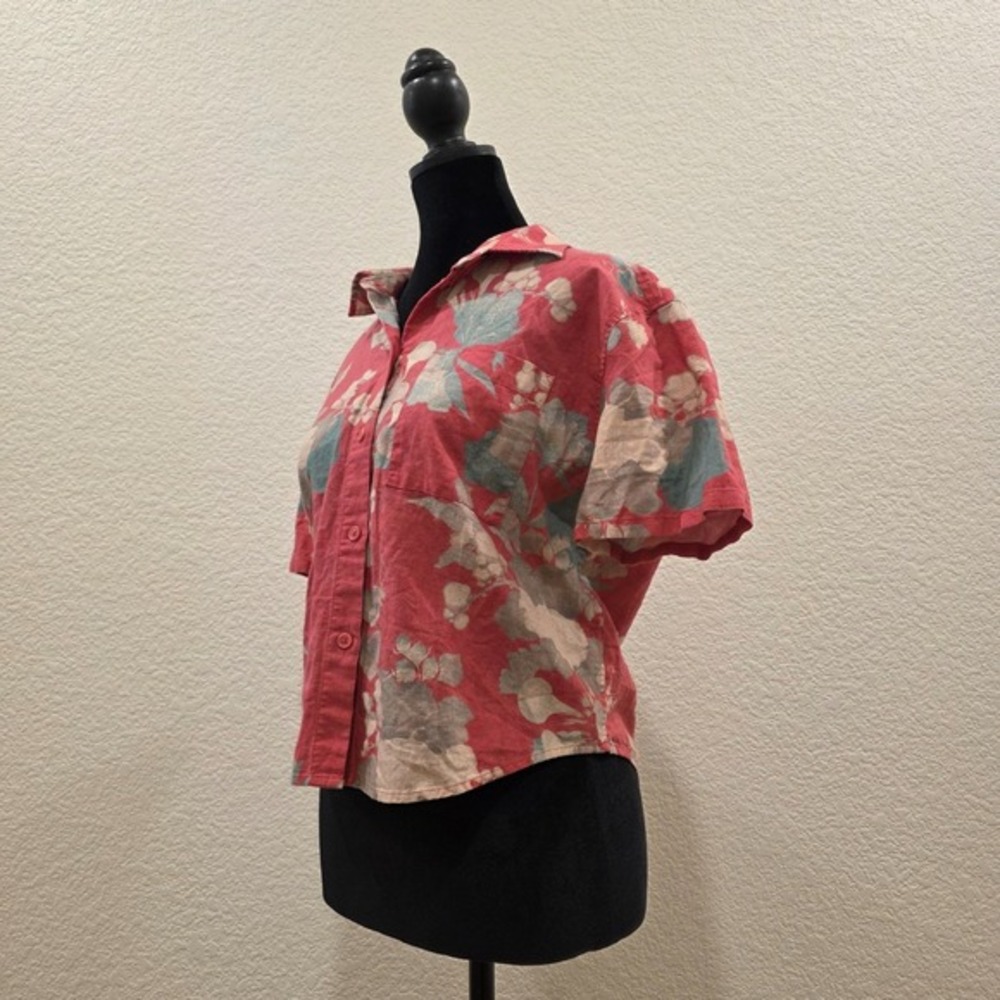 Sunday Best Short Sleeve Button Front Top Womens S Floral Print Cropped Resort - Picture 2 of 9